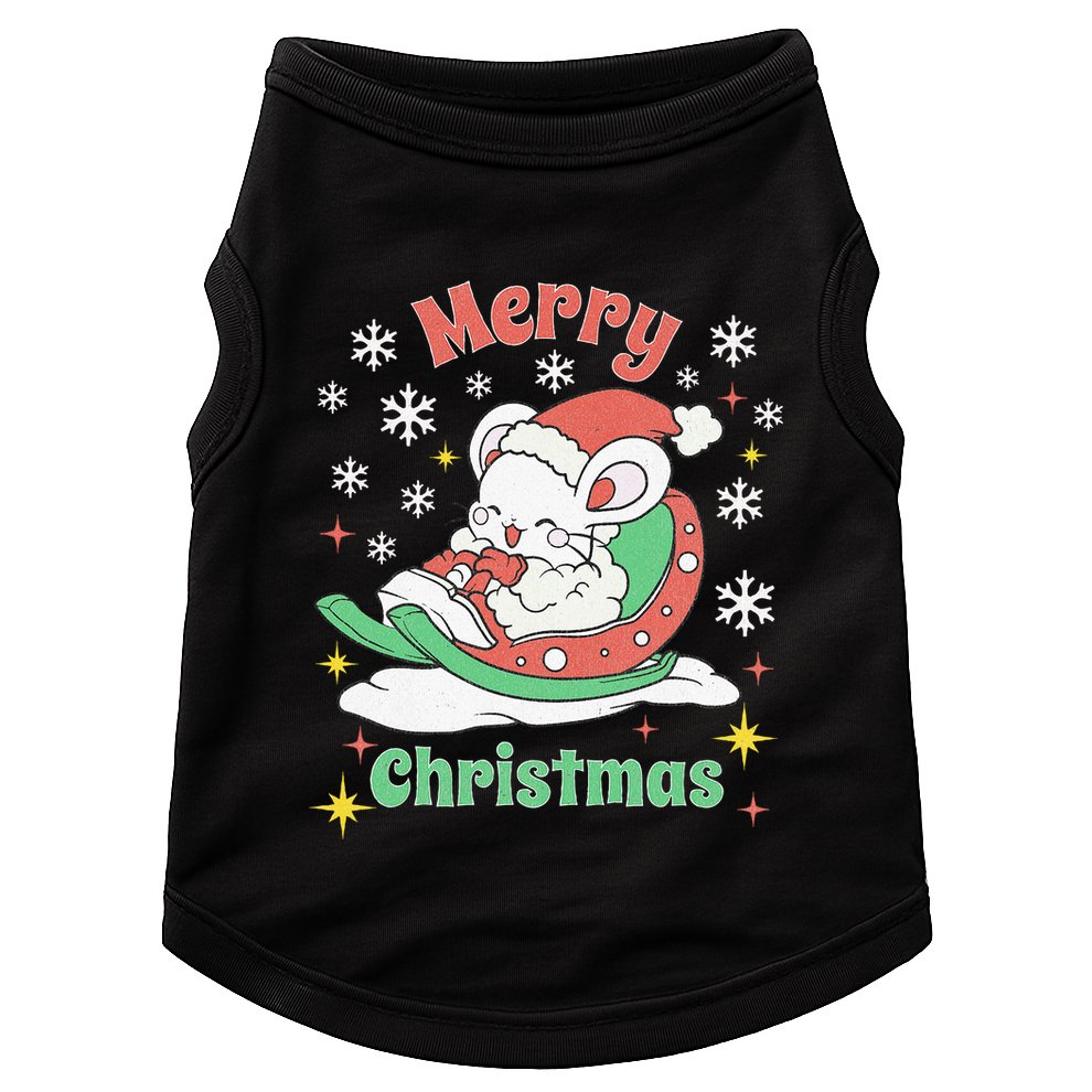Merry Xmas Cute Mouse Winter Sleigh  Doggie Tank