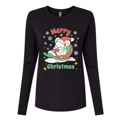 Merry Xmas Cute Mouse Winter Sleigh  Womens Cotton Relaxed Long Sleeve T-Shirt