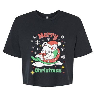 Merry Xmas Cute Mouse Winter Sleigh  Bella+Canvas Jersey Crop Tee