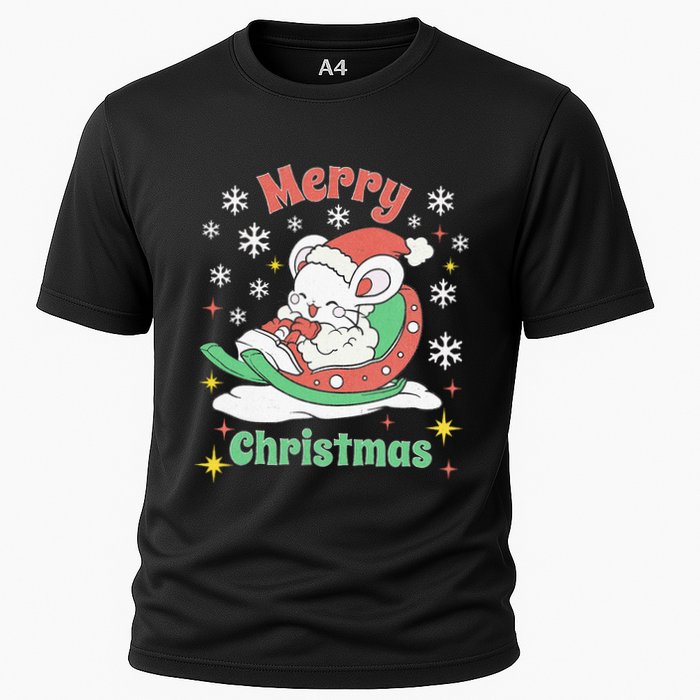 Merry Xmas Cute Mouse Winter Sleigh  Cooling Performance Crew T-Shirt