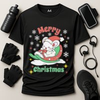 Merry Xmas Cute Mouse Winter Sleigh  Cooling Performance Crew T-Shirt