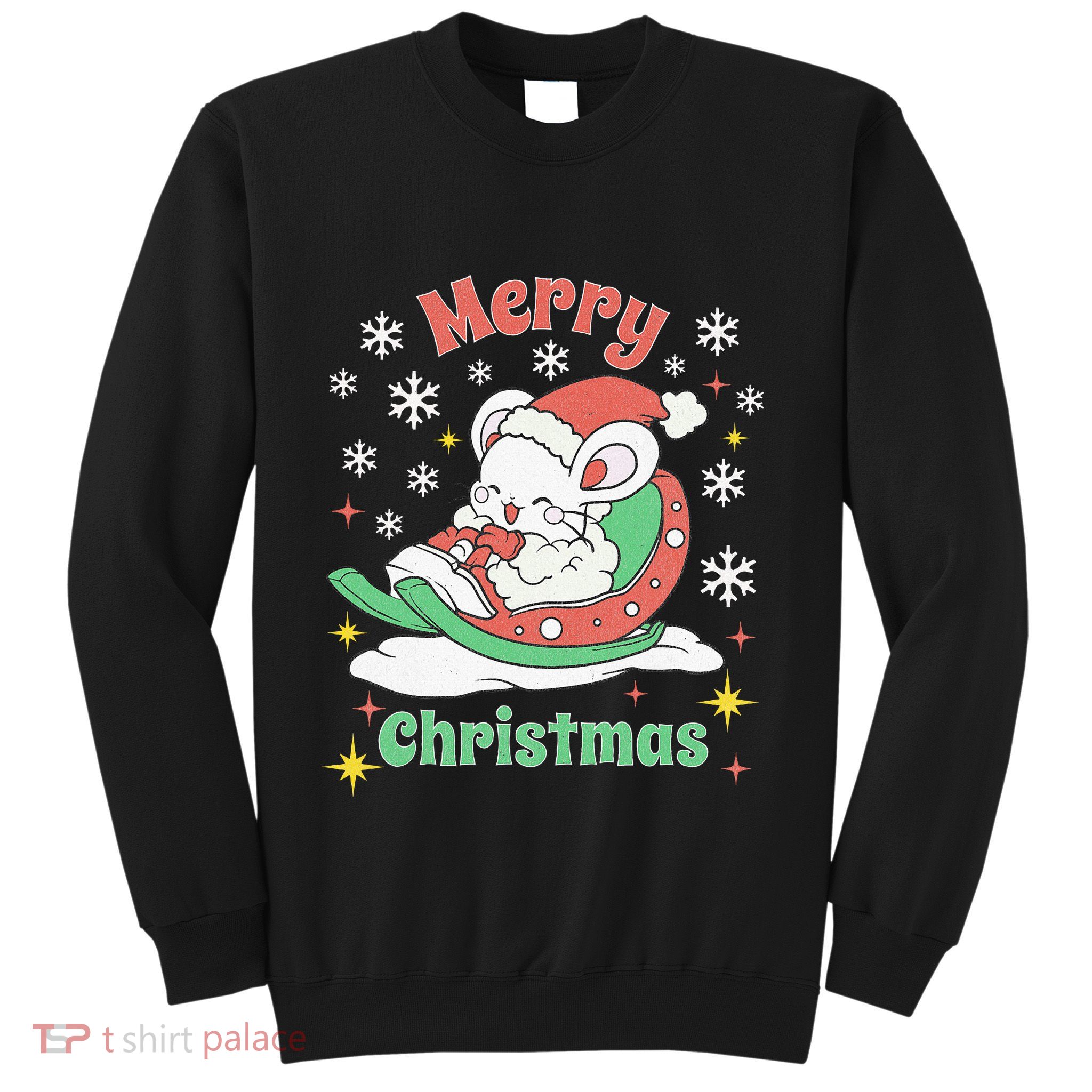 Merry Xmas Cute Mouse Winter Sleigh  Sweatshirt