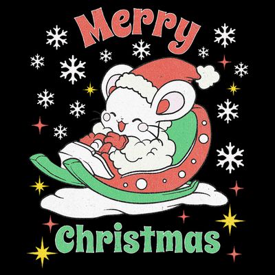 Merry Xmas Cute Mouse Winter Sleigh  T-Shirt