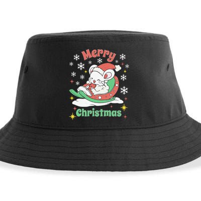 Merry Xmas Cute Mouse Winter Sleigh  Sustainable Bucket Hat