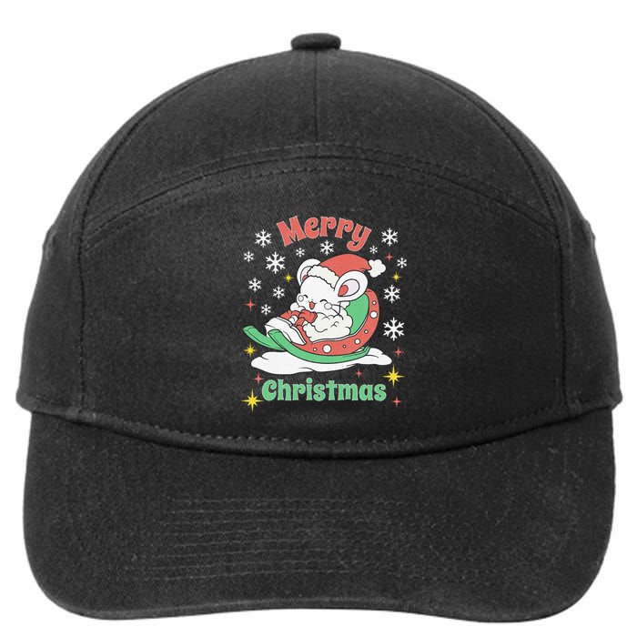 Merry Xmas Cute Mouse Winter Sleigh  7-Panel Snapback Hat