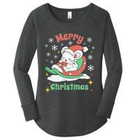 Merry Xmas Cute Mouse Winter Sleigh  Women's Perfect Tri Tunic Long Sleeve Shirt