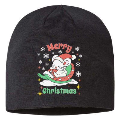 Merry Xmas Cute Mouse Winter Sleigh  Sustainable Beanie