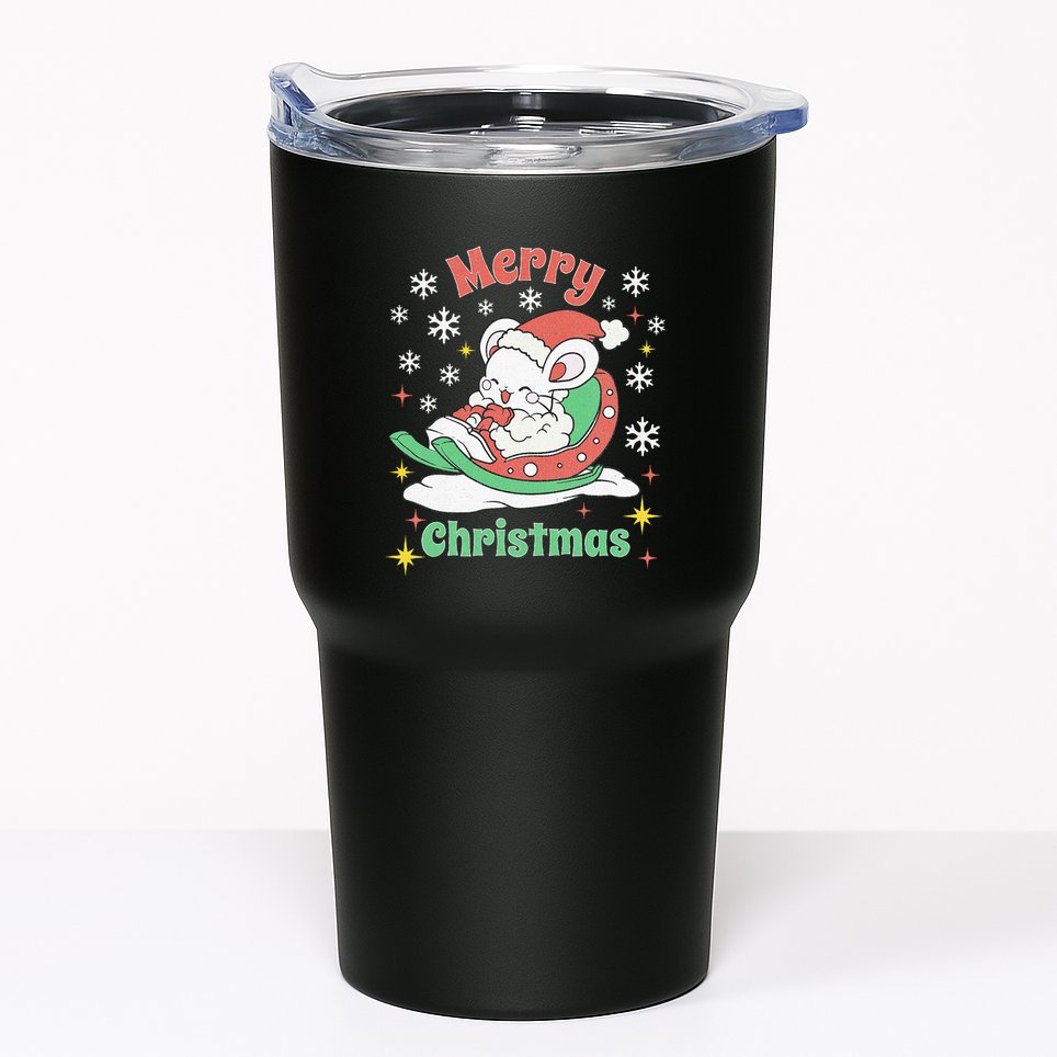 Merry Xmas Cute Mouse Winter Sleigh  Tumbler