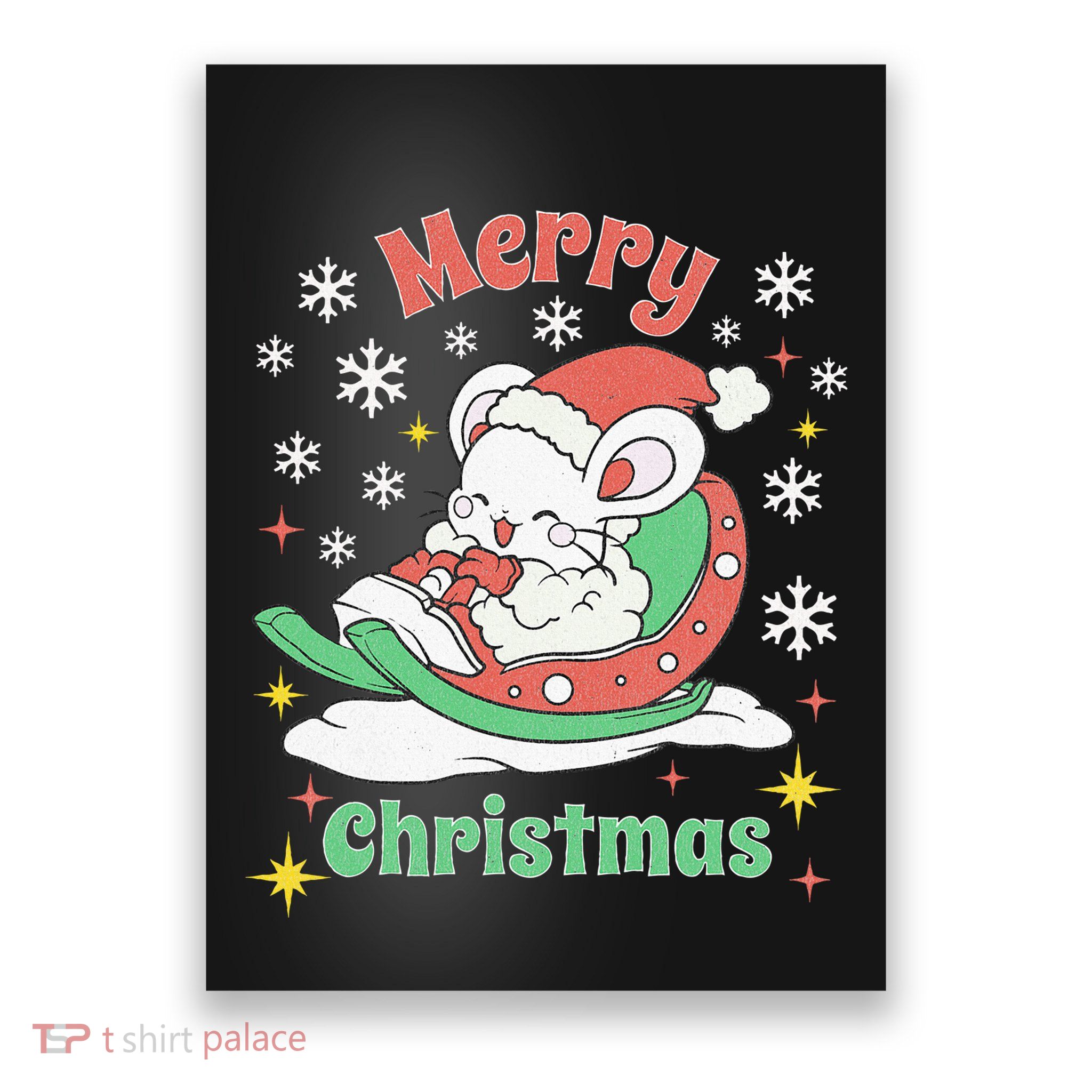 Merry Xmas Cute Mouse Winter Sleigh  Poster