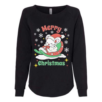 Merry Xmas Cute Mouse Winter Sleigh  Womens California Wash Sweatshirt