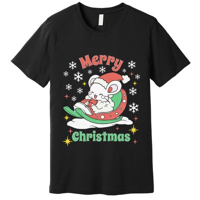 Merry Xmas Cute Mouse Winter Sleigh  Premium T-Shirt