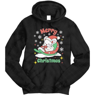 Merry Xmas Cute Mouse Winter Sleigh  Tie Dye Hoodie