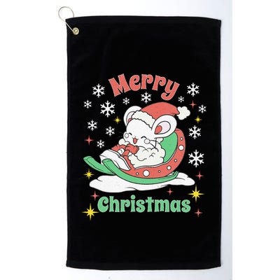 Merry Xmas Cute Mouse Winter Sleigh  Golf Towel