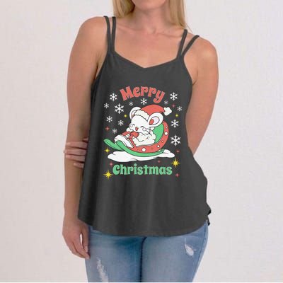 Merry Xmas Cute Mouse Winter Sleigh  Women's Strappy Tank