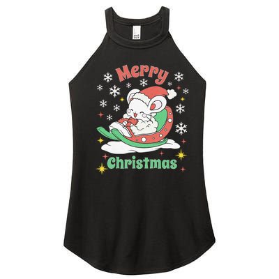 Merry Xmas Cute Mouse Winter Sleigh  Women’s Perfect Tri Rocker Tank