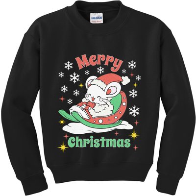 Merry Xmas Cute Mouse Winter Sleigh  Kids Sweatshirt