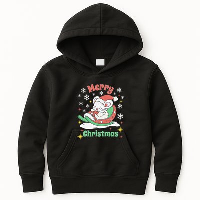 Merry Xmas Cute Mouse Winter Sleigh  Kids Hoodie