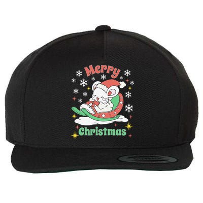 Merry Xmas Cute Mouse Winter Sleigh  Wool Snapback Cap