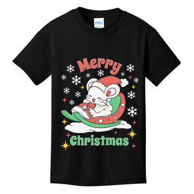 Merry Xmas Cute Mouse Winter Sleigh  Kids T-Shirt