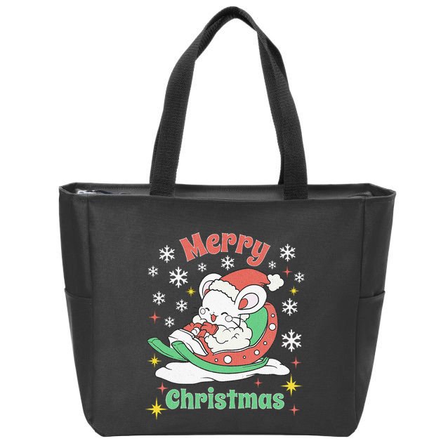 Merry Xmas Cute Mouse Winter Sleigh  Zip Tote Bag