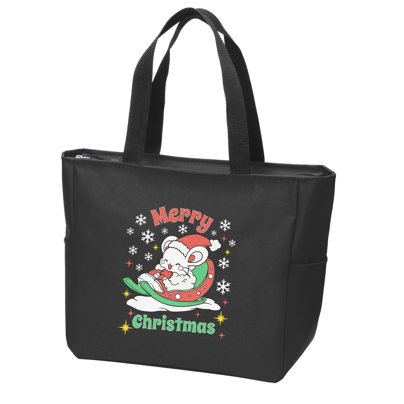 Merry Xmas Cute Mouse Winter Sleigh  Zip Tote Bag