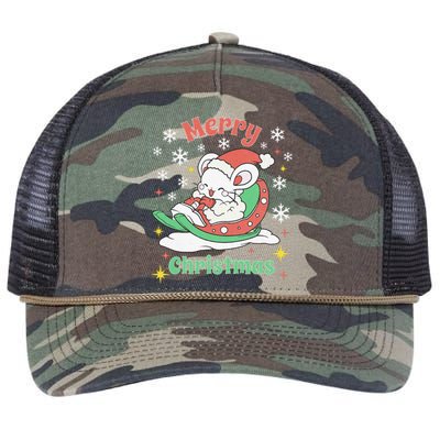 Merry Xmas Cute Mouse Winter Sleigh  Retro Rope Trucker Hat Cap