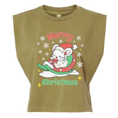 Merry Xmas Cute Mouse Winter Sleigh  Garment-Dyed Women's Muscle Tee