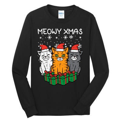 Meowy Xmas Christmas Cats Santa Cute Kitten Wo Girl Tall Long Sleeve T-Shirt