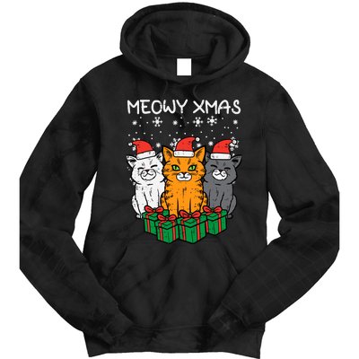 Meowy Xmas Christmas Cats Santa Cute Kitten Wo Girl Tie Dye Hoodie