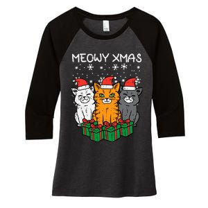 Meowy Xmas Christmas Cats Santa Cute Kitten Wo Girl Women's Tri-Blend 3/4-Sleeve Raglan Shirt