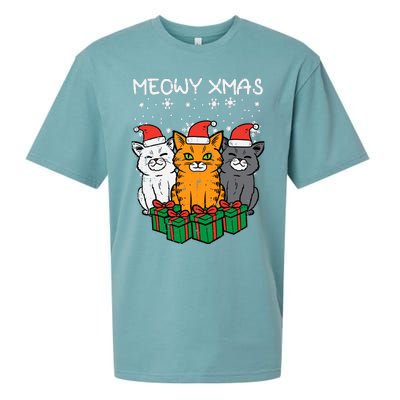 Meowy Xmas Christmas Cats Santa Cute Kitten Wo Girl Sueded Cloud Jersey T-Shirt