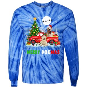 Merry Xmas Dog Santa Elf Labrador Retrievers On Pickup Truck Gift Tie-Dye Long Sleeve Shirt