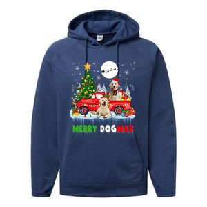 Merry Xmas Dog Santa Elf Labrador Retrievers On Pickup Truck Gift Performance Fleece Hoodie