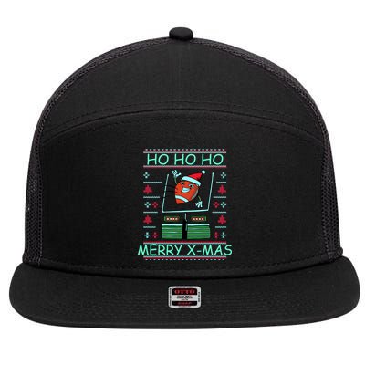 Merry XMas Football Ugly Christmas Sweater 7 Panel Mesh Trucker Snapback Hat