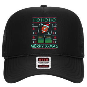 Merry XMas Football Ugly Christmas Sweater High Crown Mesh Back Trucker Hat