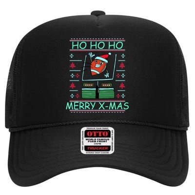 Merry XMas Football Ugly Christmas Sweater High Crown Mesh Back Trucker Hat