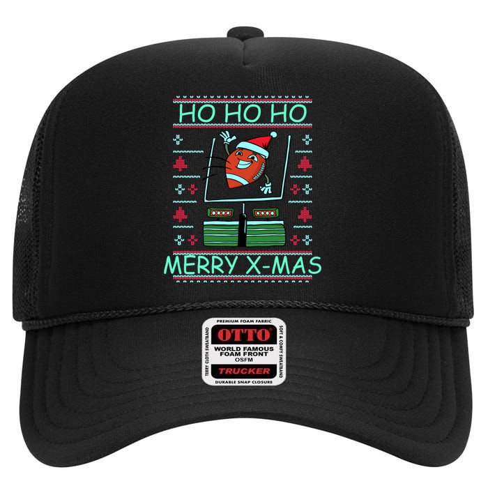 Merry XMas Football Ugly Christmas Sweater High Crown Mesh Back Trucker Hat