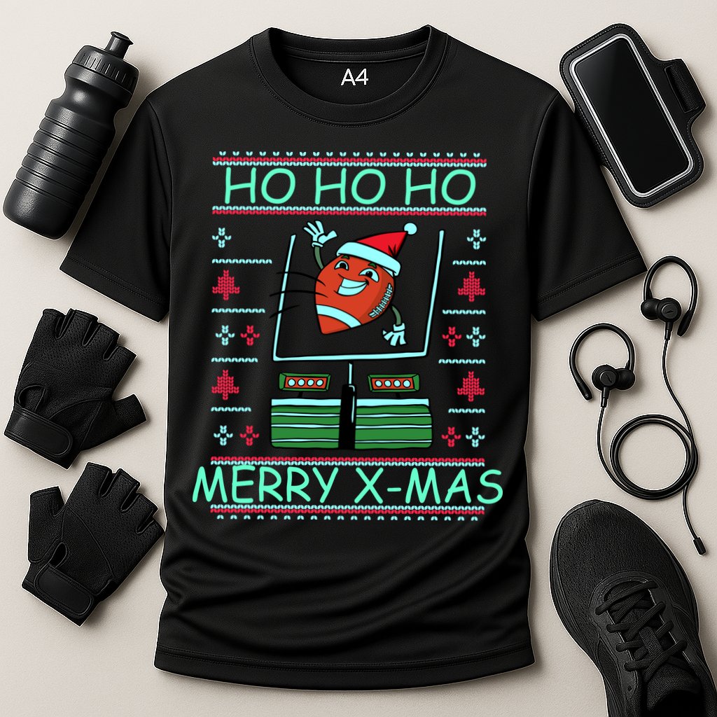 Merry XMas Football Ugly Christmas Sweater Cooling Performance Crew T-Shirt