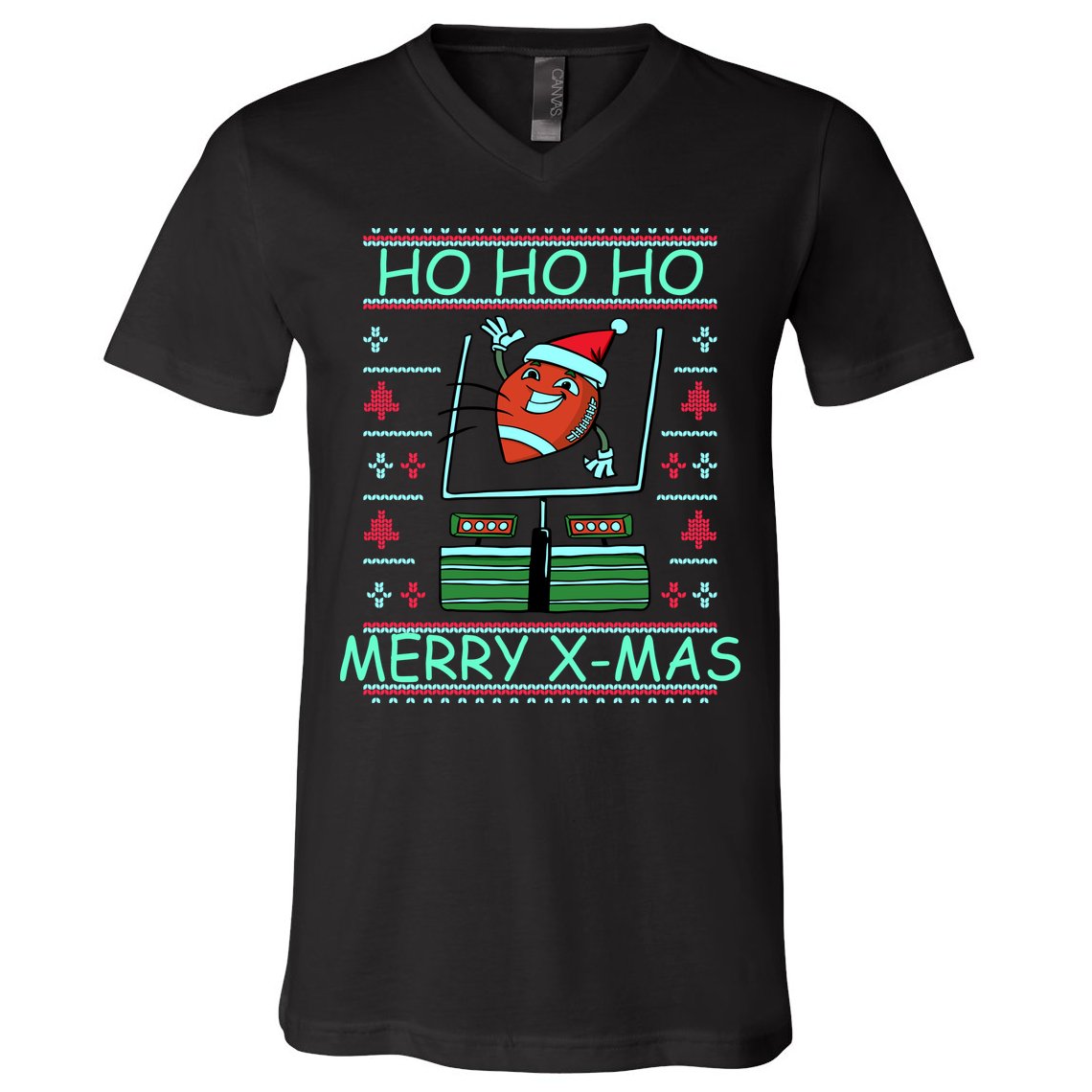 Merry XMas Football Ugly Christmas Sweater V-Neck T-Shirt