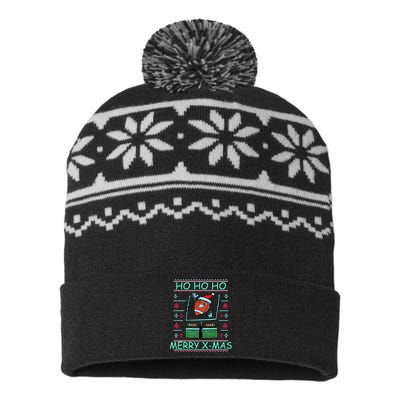 Merry XMas Football Ugly Christmas Sweater USA-Made Snowflake Beanie