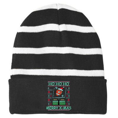 Merry XMas Football Ugly Christmas Sweater Striped Beanie with Solid Band