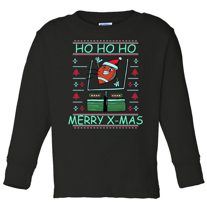 Merry XMas Football Ugly Christmas Sweater Toddler Long Sleeve Shirt