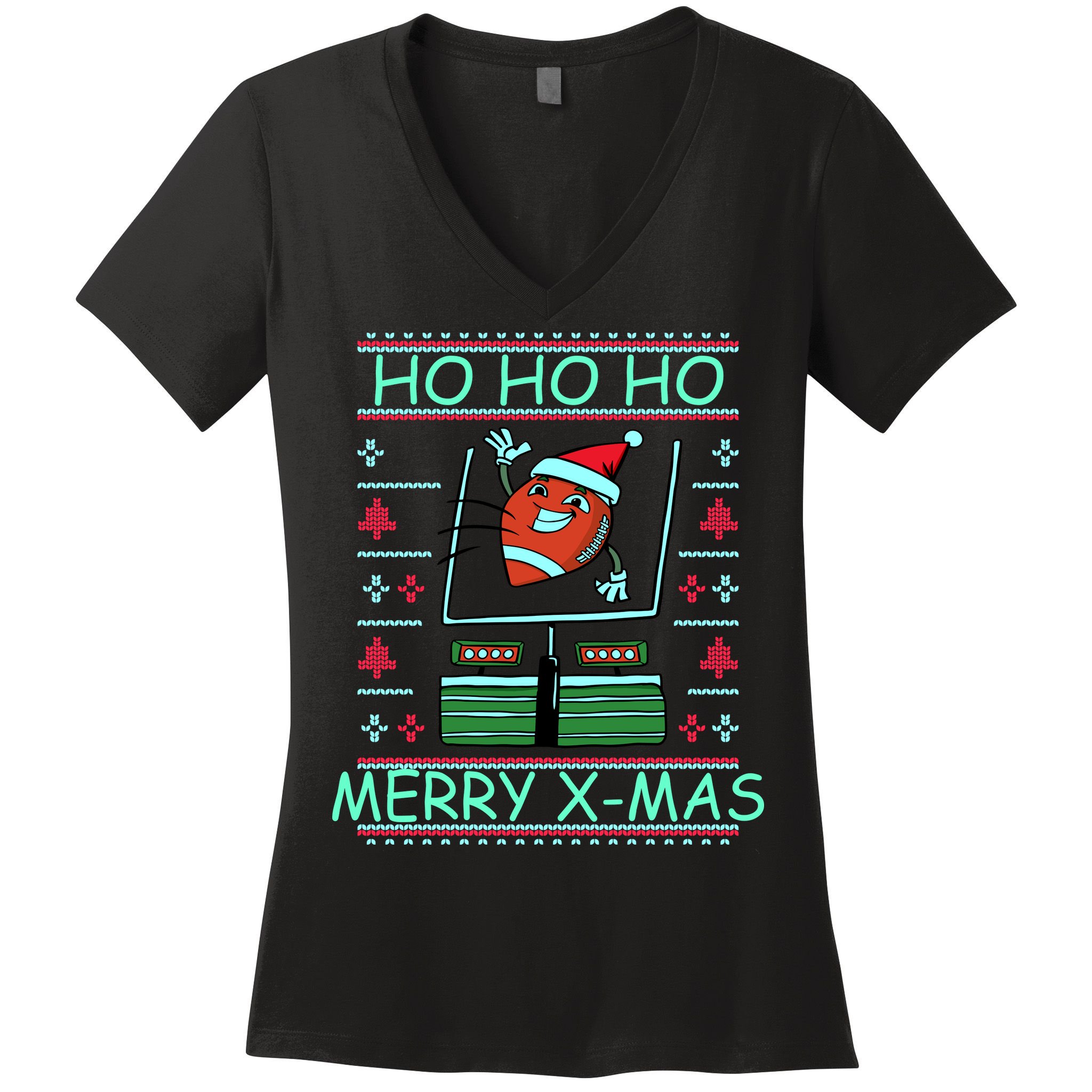 Merry XMas Football Ugly Christmas Sweater Women's V-Neck T-Shirt