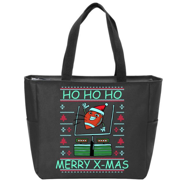 Merry XMas Football Ugly Christmas Sweater Zip Tote Bag
