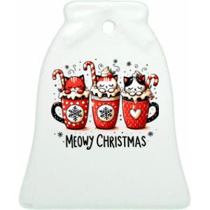 Merry Xmas Graphic Meowy Christmas Cute Cats And Coffee Ceramic Bell Ornament