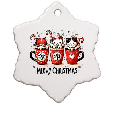 Merry Xmas Graphic Meowy Christmas Cute Cats And Coffee Ceramic Star Ornament