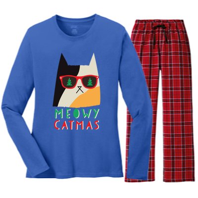 Meowy Xmas Great Gift Women's Long Sleeve Flannel Pajama Set 