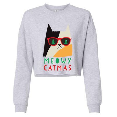 Meowy Xmas Great Gift Cropped Pullover Crew