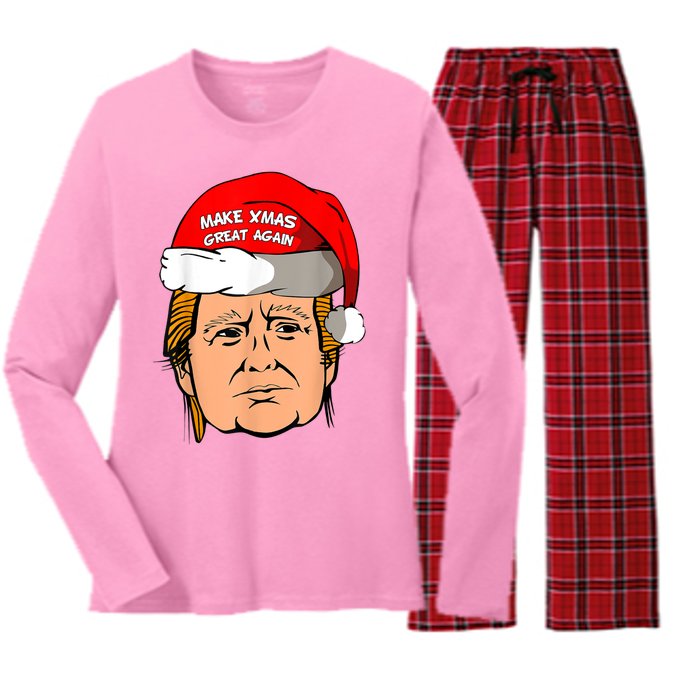 Make Xmas Great Again Trump Shirt Make Xmas Great Again Sata Women's Long Sleeve Flannel Pajama Set 