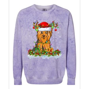 Matching Xmas Lighting Santa Yorkshire Terrier Dog Christmas Gift Colorblast Crewneck Sweatshirt